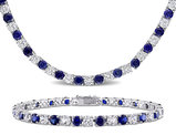 47 Carat (ctw) Lab-Created Blue and White Sapphire Bracelet Necklace Set in Sterling Silver